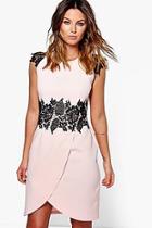 Boohoo Carmel Crochet Lace Sleeve Wrap Midi Dress