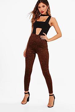 Boohoo Mia Metallic Knitted High Waist Leggings