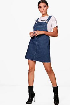 Boohoo Drop Armhole Denim Pinafore Dress