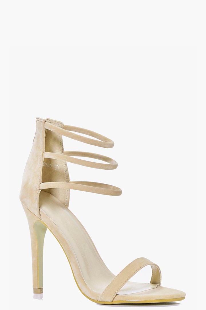 Boohoo Ruby Three Ankle Band Heels Nude