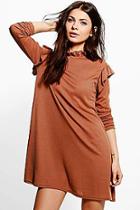 Boohoo Katie Ruffle Sleeve Rib Knit Swing Dress