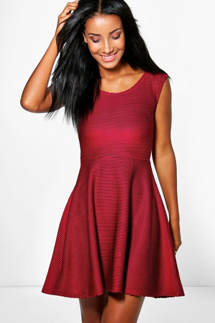 Boohoo Rosie Rib Skater Dress Wine