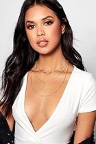 Boohoo Ava Coin Choker Trim Plunge Layered Necklace