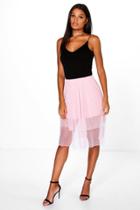 Boohoo Amaya Mesh Overlay Midi Skirt Pink