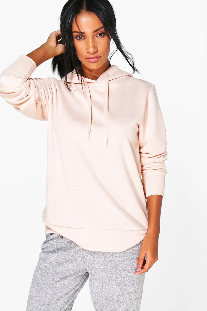 Boohoo Hollie Fit Running Hooded Sweat Nude