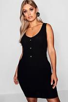 Boohoo Plus Button Ribbed Mini Dress