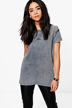 Boohoo Laila Lace Up Shoulder T-shirt