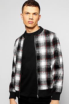 Boohoo Brushed Wool Look Checked Bomber Jacket