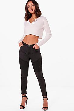 Boohoo Ellie Mid Rise Denim Biker Jeans