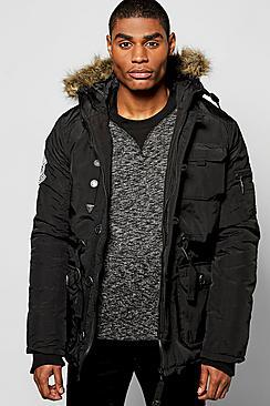 Boohoo Faux Fur Hooded Parka With Ma1 Shoulder