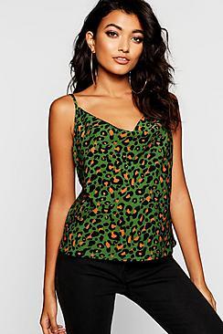 Boohoo Leopard Print Cowl Neck Woven Cami