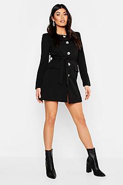 Boohoo Collarless Button Through Belted Blazer Dress