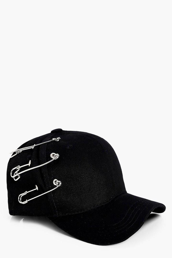 Boohoo Freya Safety Pin Baseball Cap Black