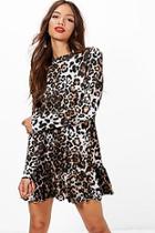 Boohoo Gwen Drop Hem Leopard Print Shift Dress