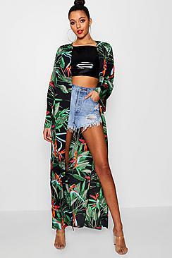 Boohoo Tall Hollie Tropical Palm Print Kimono