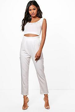 Boohoo Olivia Woven Ruffle Detail Slim Tie Trousers