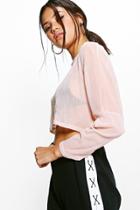 Boohoo Lilly Oversized Mesh Long Sleeve Crop Nude