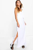 Boohoo Sally Double Layer Maxi Dress With Side Split White