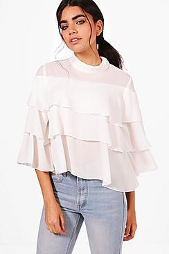 Boohoo Poppy Tiered Ruffle Blouse