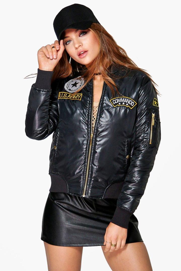 Boohoo Bella Badge Ma1 Bomber Black
