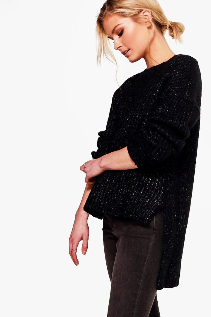 Boohoo Olivia Chunky Marl Jumper Black