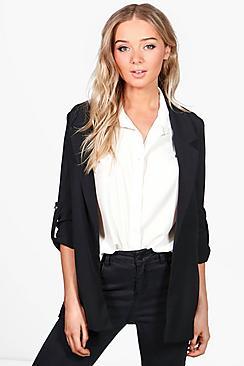 Boohoo Luna Turn Up Sleeve Woven Blazer