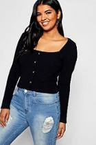 Boohoo Plus Ribbed Button Top