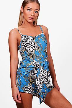 Boohoo Ivy Square Neck Wrap Over Detail Playsuit