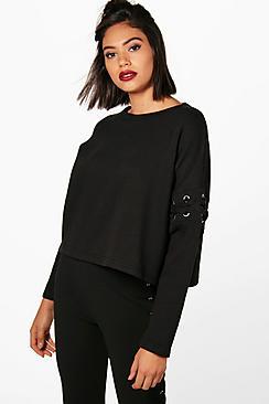 Boohoo Mia Athleisure Eyelet Lace Up Sweat