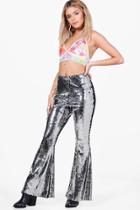 Boohoo Azure Silver Sequin Flared Trousers Silver