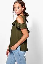 Boohoo Lily Woven Frill Sleeve Top