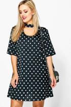 Boohoo Plus Jade Spot Choker Shirt Dress Black