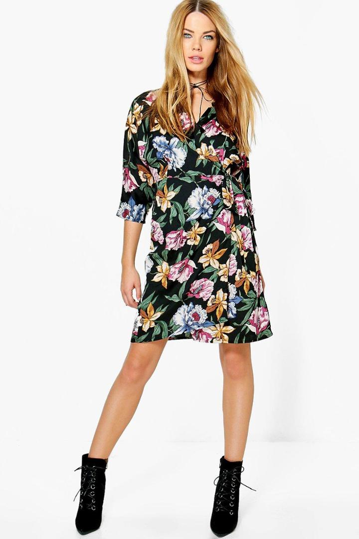 Boohoo Ailsa Wrap Around Floral Dress Multi