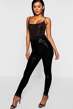 Boohoo Sequin Effect High Waist Leggings