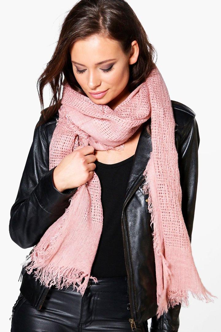 Boohoo Emily Raw Edge Lightweight Scarf Pink