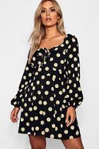 Boohoo Plus Spot Print Ruffle Skater Dress