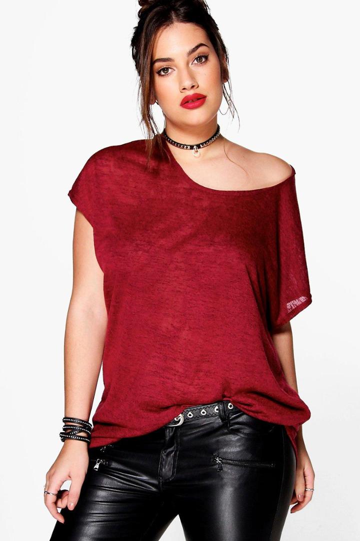 Boohoo Plus Emliy Knitted Oversize Tee Wine