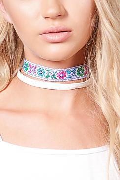 Boohoo Lilly Pu & Embroidered Multi Choker