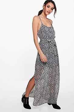 Boohoo Adrianna Strappy Printed Maxi Dress
