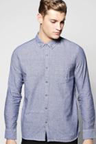 Boohoo Long Sleeve Oxford Shirt Navy