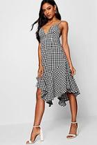 Boohoo Tami Asymmetric Hem Checked 90's Neck Dress