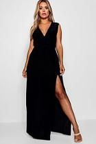 Boohoo Plus Cara Plunge Slinky High Split Maxi Dress