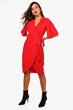 Boohoo Felicity Wrap Front Kimono Sleeve Dress