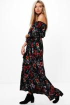 Boohoo Sarah Angel Sleeve Floral Maxi Dress Black