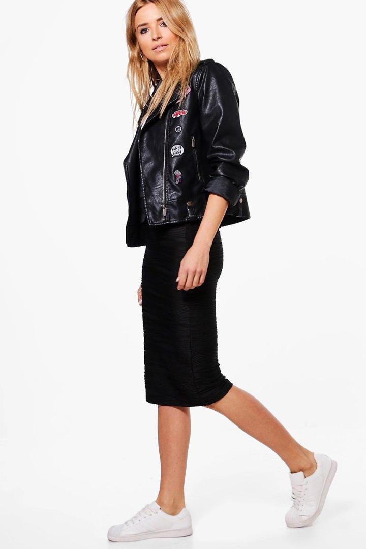 Boohoo Lucia Textured Midi Skirt Black
