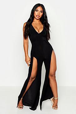 Boohoo Thigh Split Wide Leg Jumpsuit