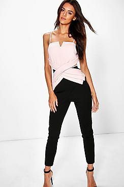 Boohoo Boutique Julia Wrap Front Strapless Jumpsuit