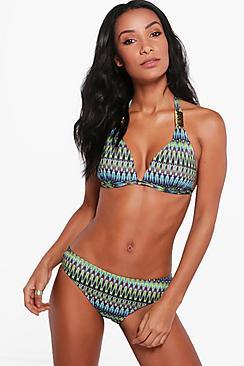 Boohoo Carly Zig Zag Jacquard Enhance Triangle Bikini