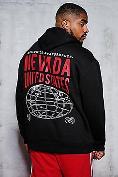 Boohoo Big And Tall Drop Shoulder Chest And Back Print Hoodie