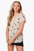 Boohoo Sally Floral Lace Top Stone